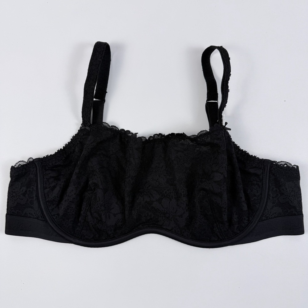 Victoria's Secret PINK Wink Unlined Scoop Bra Black Floral Lace Sheer L NWT